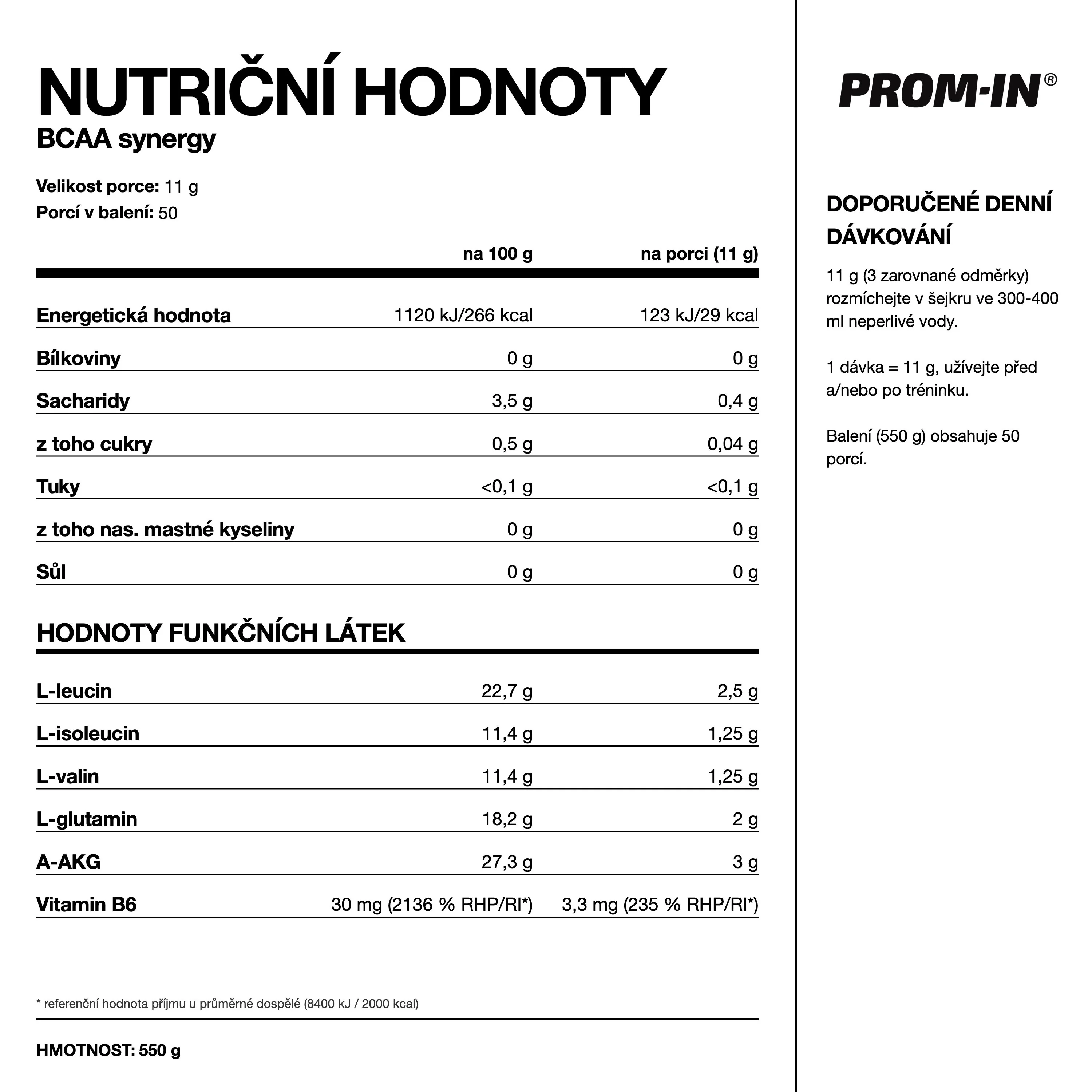 PROM-IN BCAA Synergy Broskev 550 g