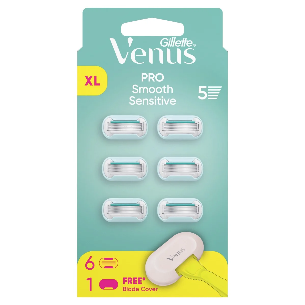 Gillette Venus Pro Smooth Sensitive náhradní holicí hlavice + kryt na žiletku 6 ks