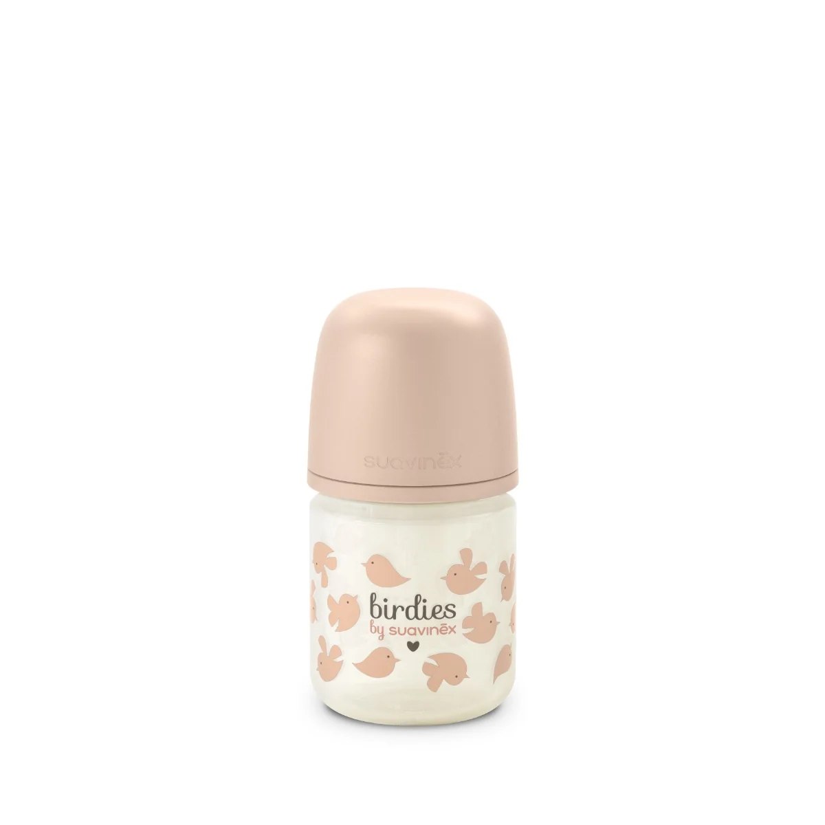Suavinex Láhev skleněná fyziologická BIRDIES 120 ml 1 ks růžová