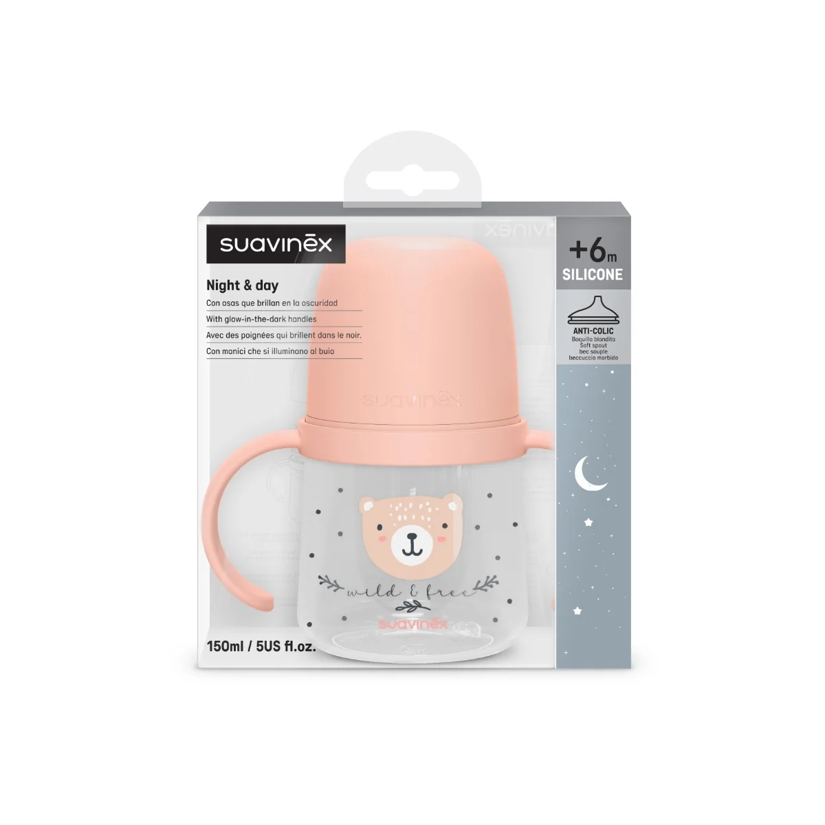 Suavinex První láhev s oušky WILD&FREE 150 ml 1 ks růžová