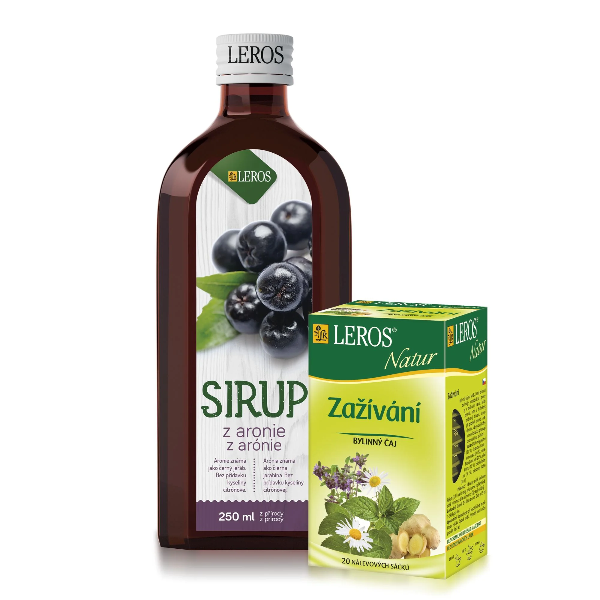 Leros Sirup z aronie 250 ml + čaj Zažívání 20 x 1,5 g