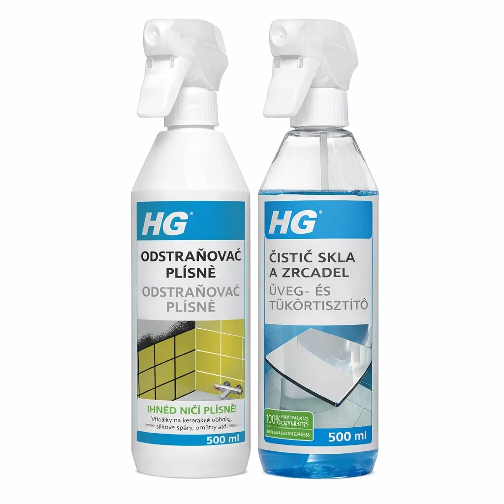 HG Odstraňovač plísně + čistič skla a zrcadel 2x500 ml