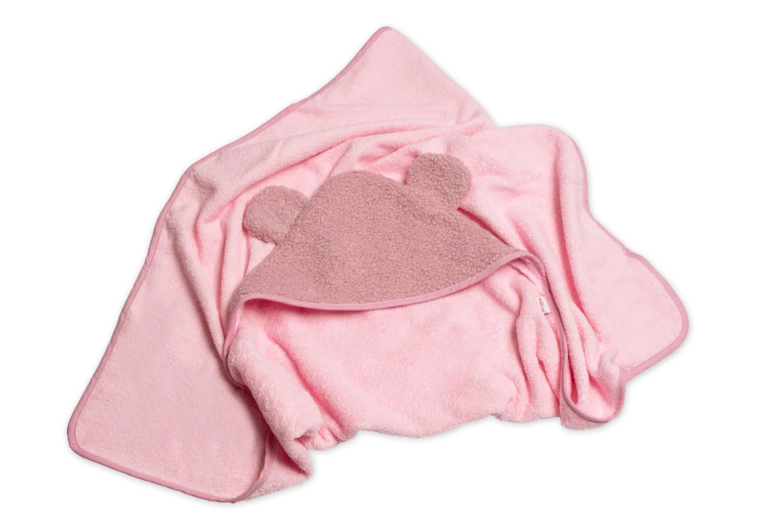 Baby Nellys Kojenecká osuška s kapucí a oušky Boucle 80x80cm, froté -  pudrově růžová