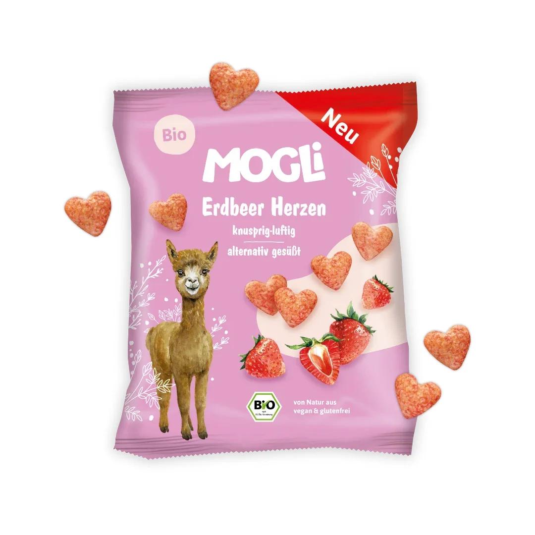 MOGLi BIO Jahodová křupavá srdíčka 30 g