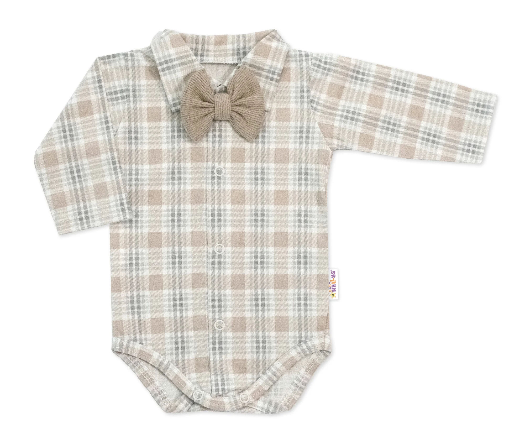 Baby Nellys Bavlněná souprava Gentleman 3D, body, polodupačky, čepička, béžová/kostička