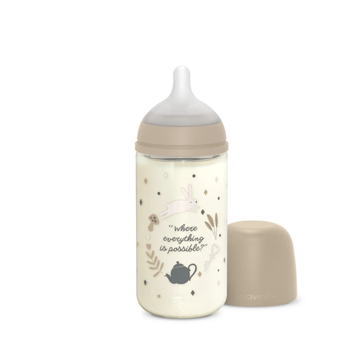 Suavinex Wonderland Skleněná láhev fyziologická SX PRO průtok M 3m+ 240 ml 1 ks krémová