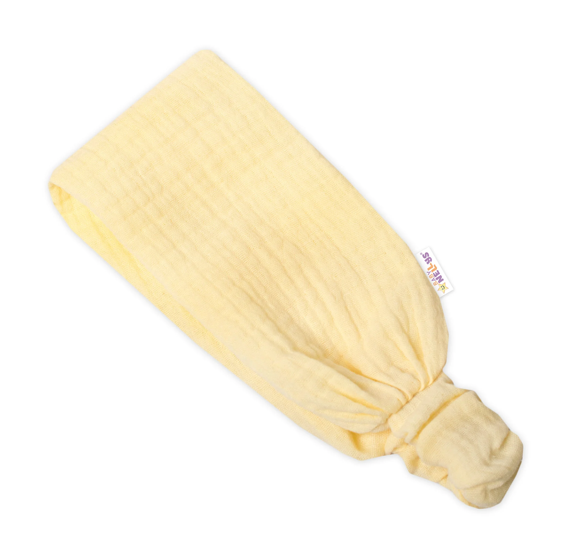 Baby Nellys Lehká mušelínová čelenka Bandana, žlutá vel.  104/110
