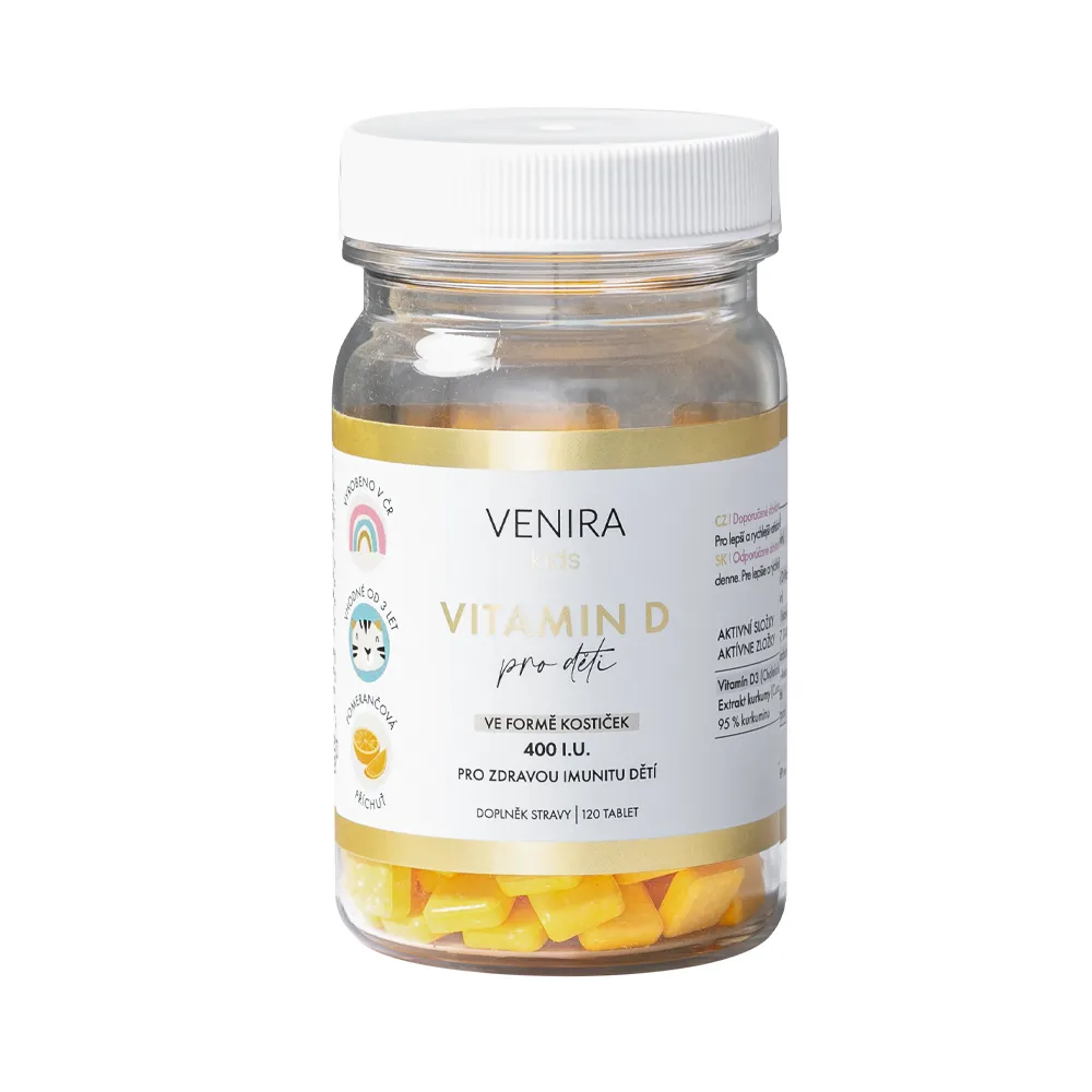 Venira kids Vitamin D pro děti ve formě kostiček pomeranč 120 tablet