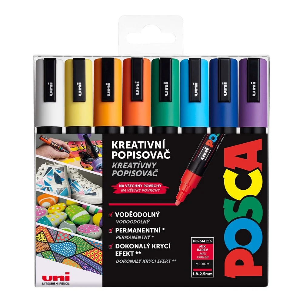 Posca Sada akrylových popisovačů - PC-5M, 1,8 - 2,5 mm, mix barev (16 ks)