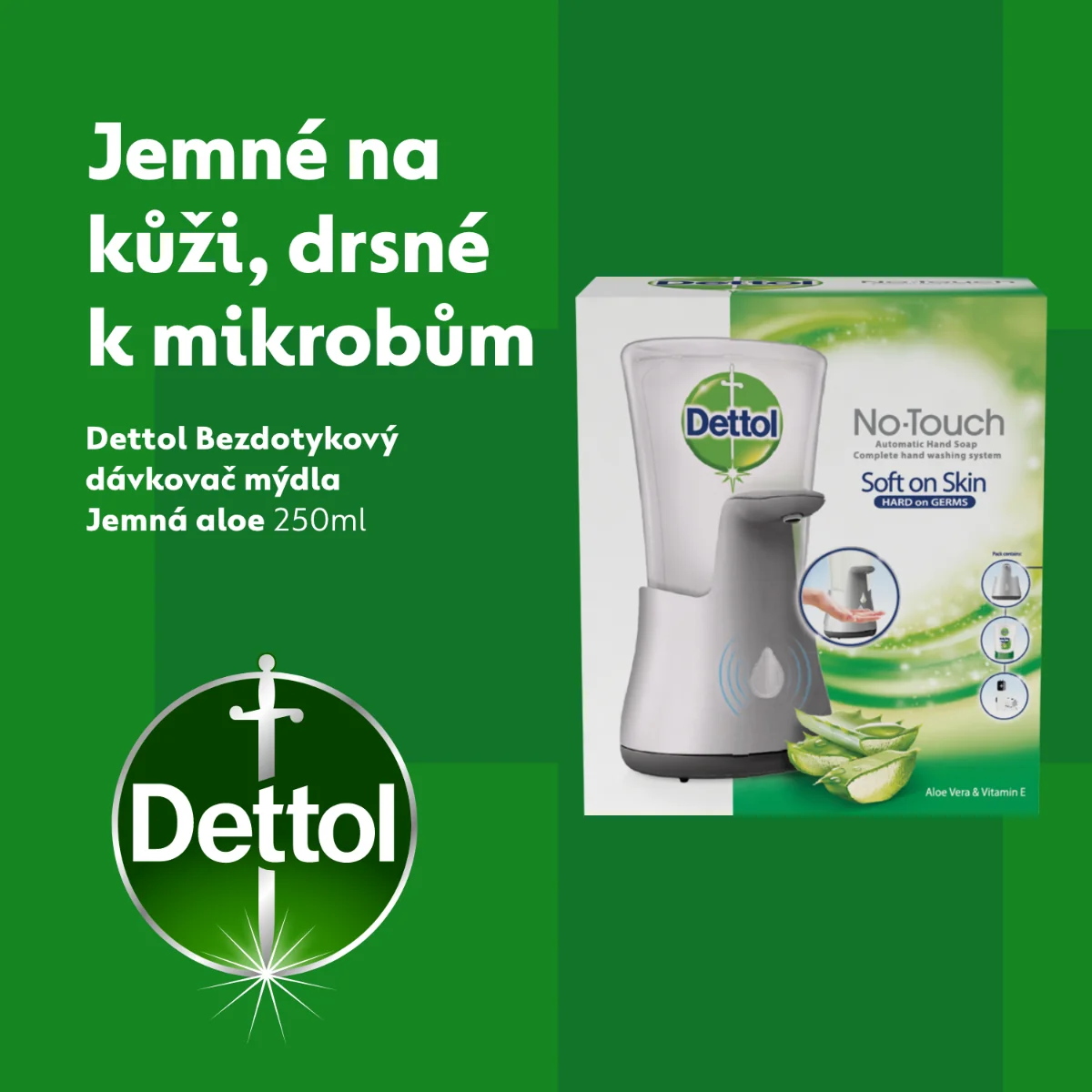 Dettol Bezdotykový dávkovač mýdla Jemná aloe 250 ml