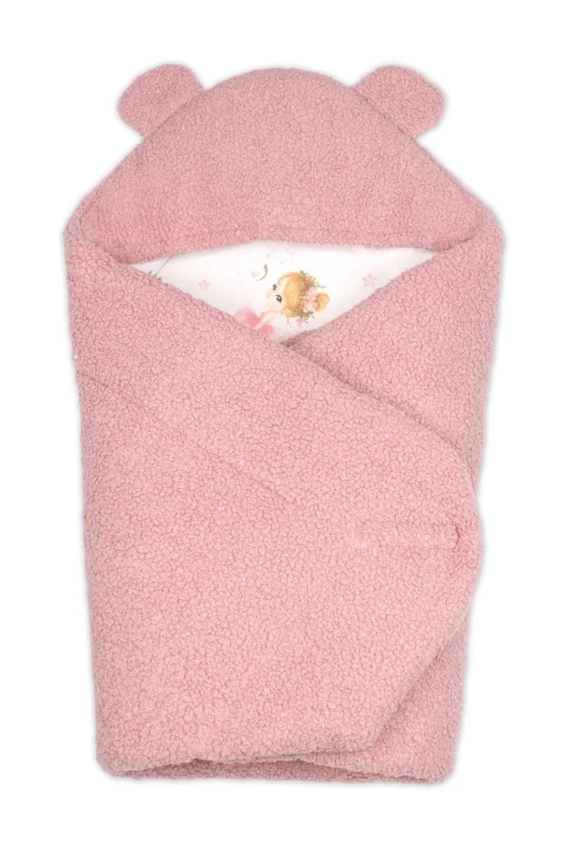 Baby Nellys Beránková zavinovačka s kapucí bavlna/beránek, Teddy - Baletka, pudrově růžová