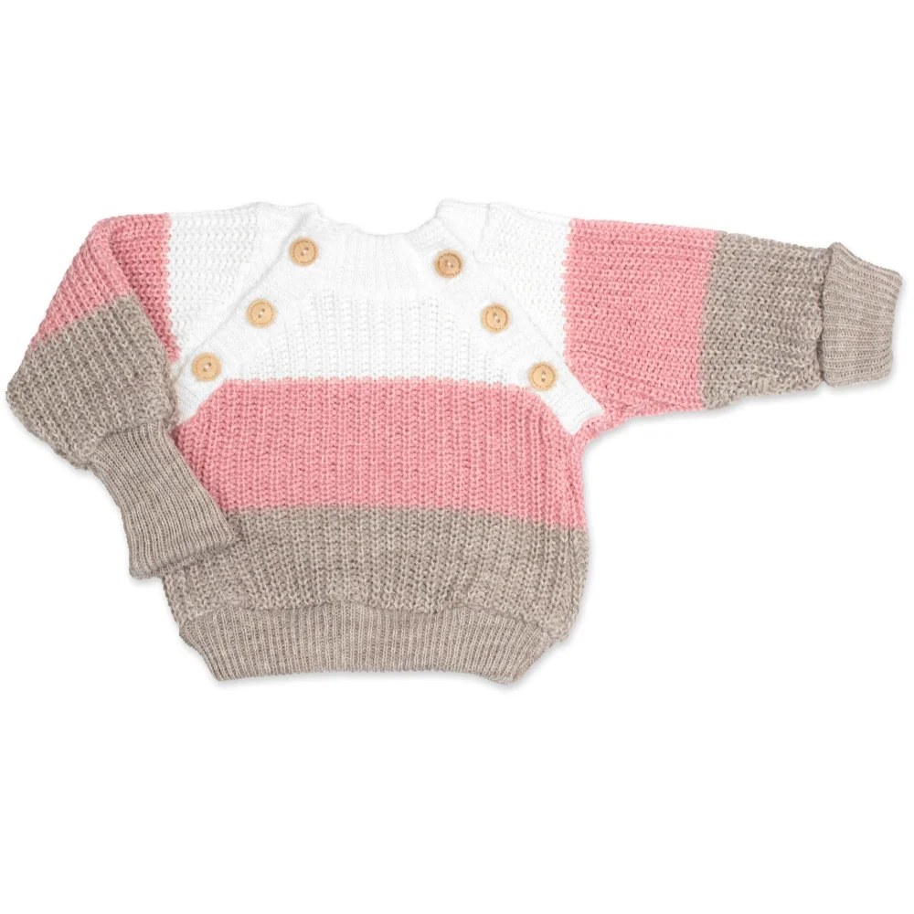 Baby Nellys Rostoucí pletený svetřík a kalhoty s knoflíčky Girl, 2D - proužky, vel. 80/86