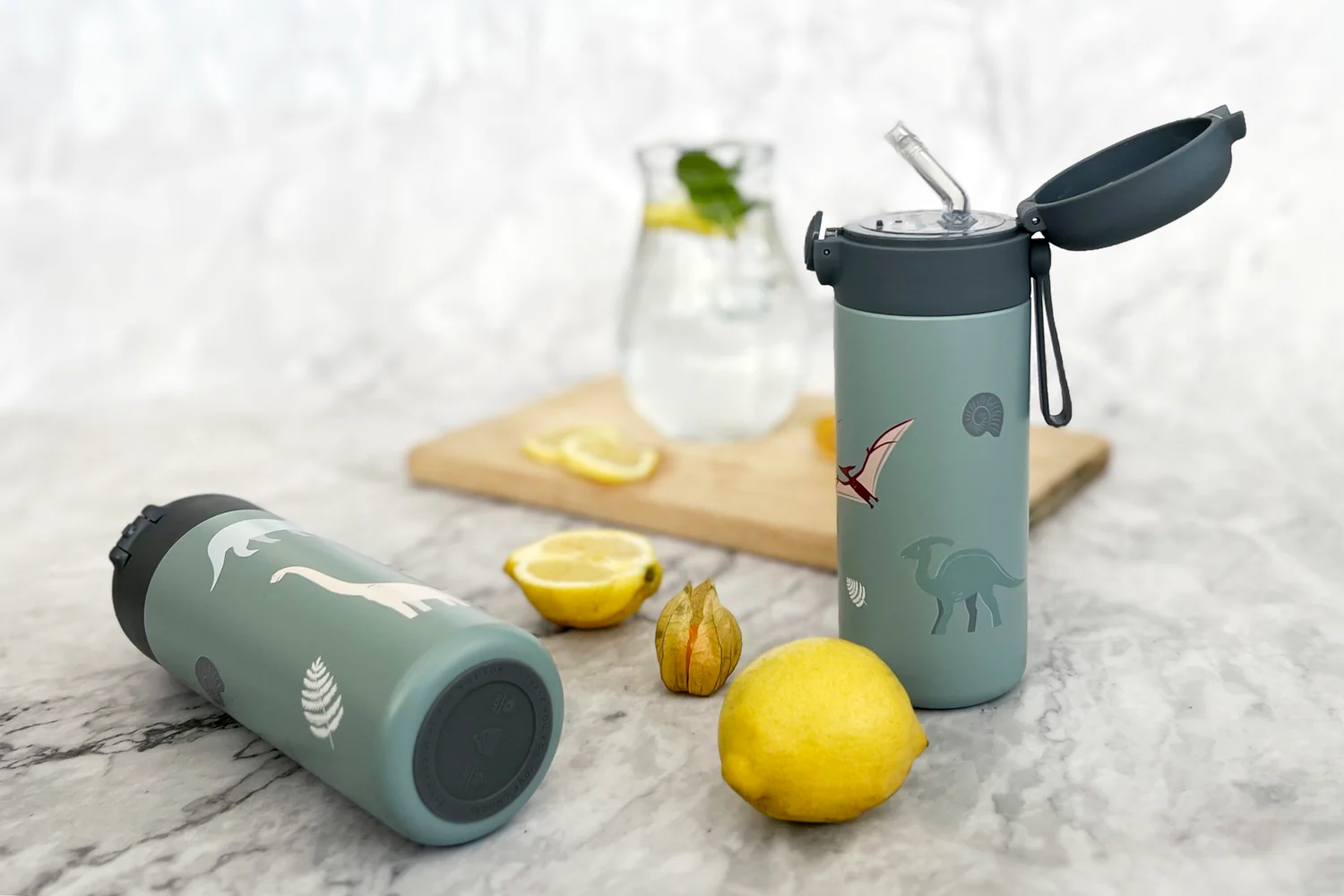 Zopa Termoska na tekutiny s brčkem a silikonovým držákem 350 ml, Dino 2