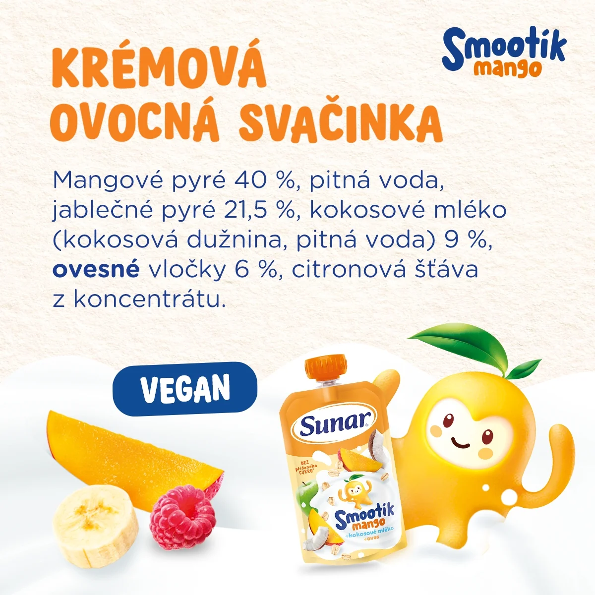 Sunar Smootík Mango, kokosové mléko, ovesné vločky kapsička 120 g