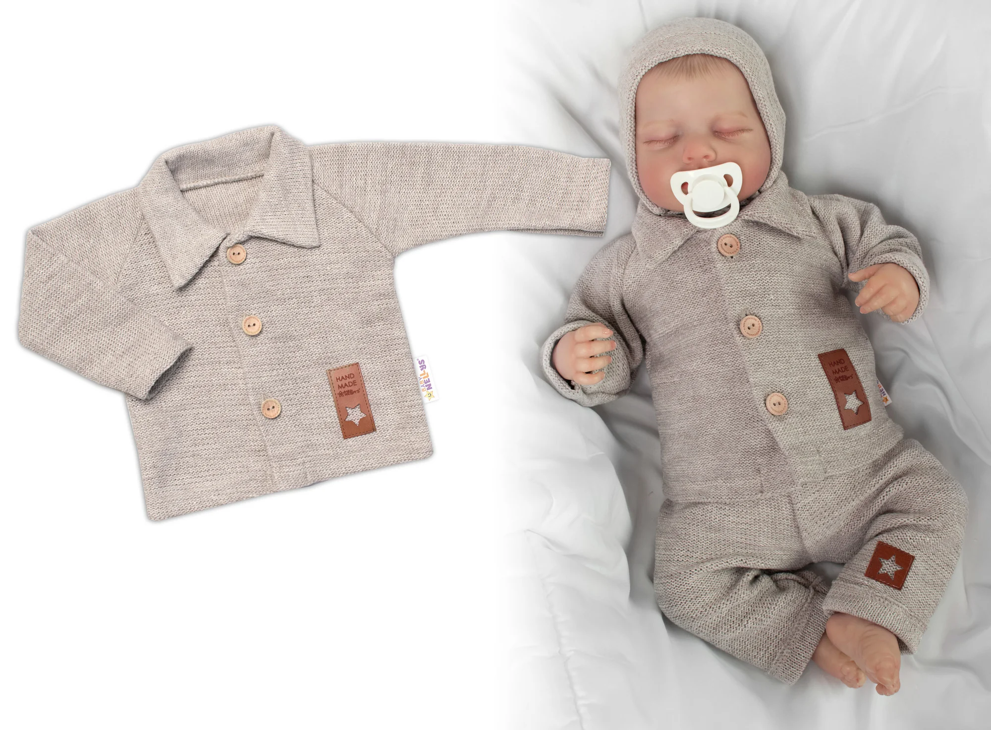 Baby Nellys Pletený svetřík s knoflíčky Boy,  béžový vel.  62