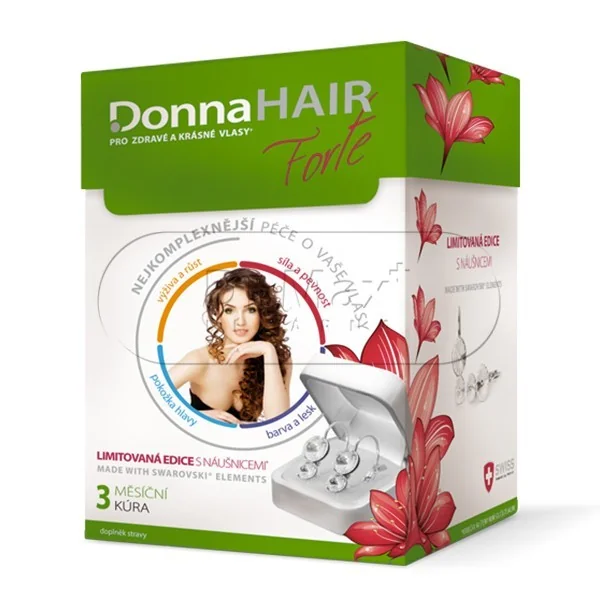 Donna HAIR FORTE 3měsíční kúra tob.90 + náušnice Swarovski Elem.2014
