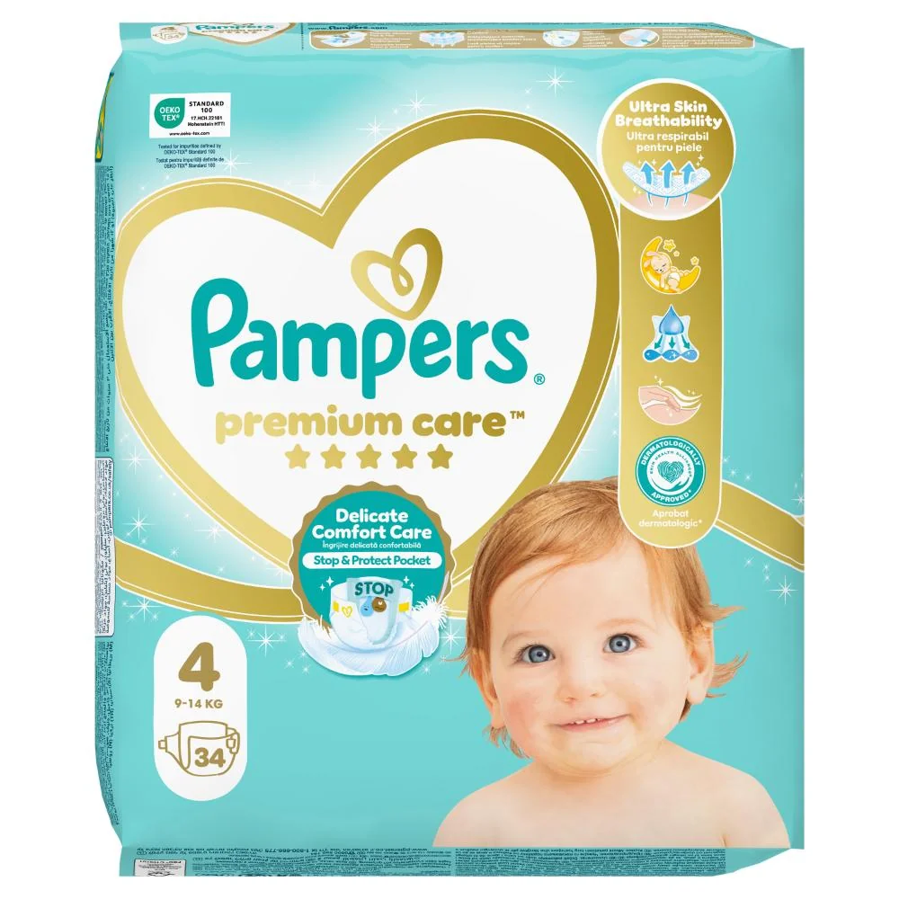 Pampers Premium Care vel. 4 9–14 kg dětské pleny 34 ks