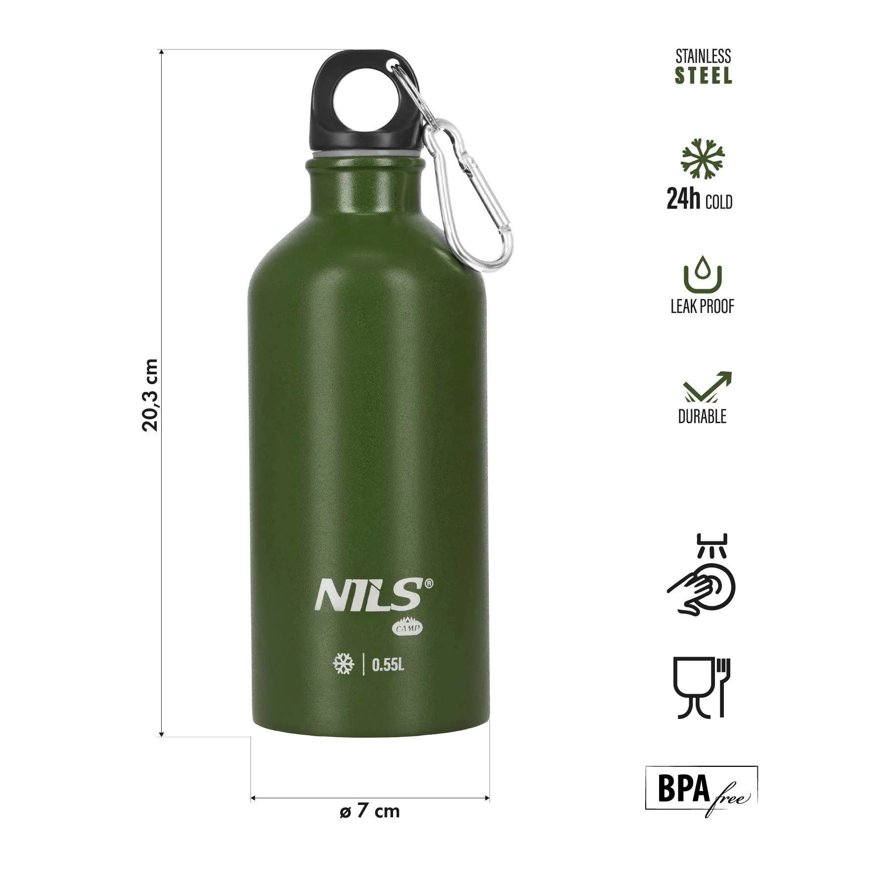 Nils Nerezová turistická láhev NC3801 zelená 500 ml