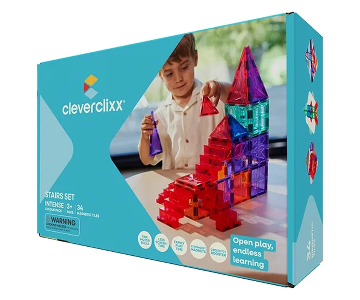 Cleverclixx Magnetická stavebnice - Sada se schody Intense - 34 ks