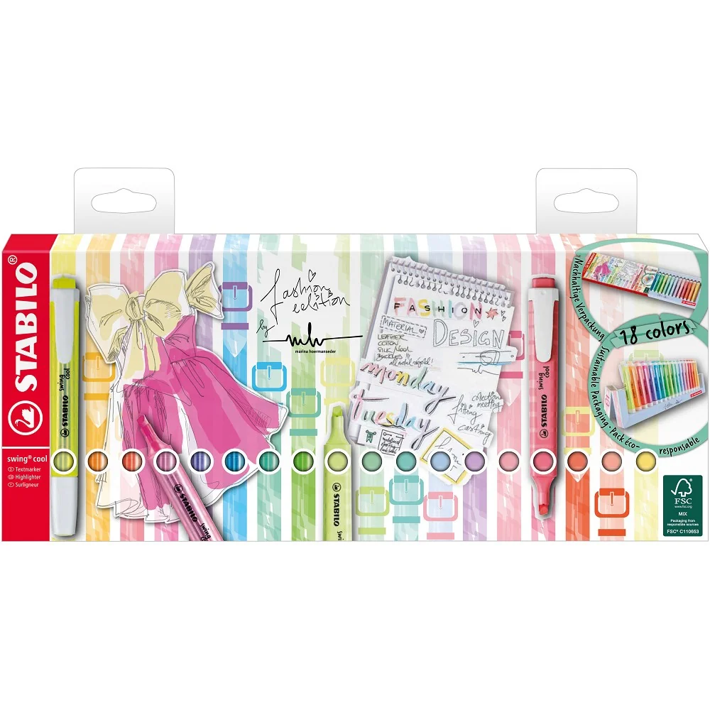 STABILO Zvýrazňovač - swing cool - EO275/18-01-5 - 18 ks deskset