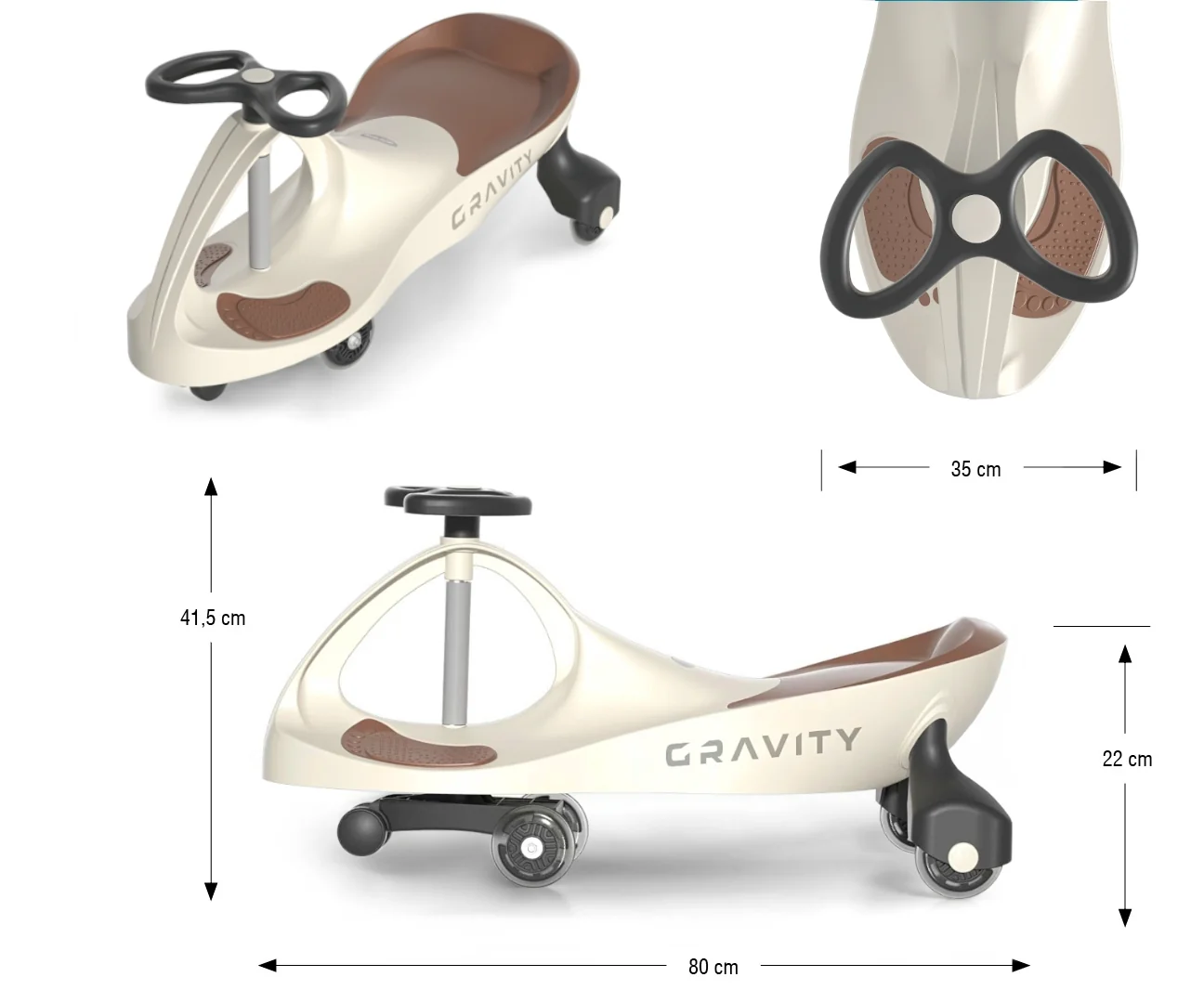 Milly Mally Gravitační vozítko GRAVITY se svítícími LED koly – cream, hnědá 