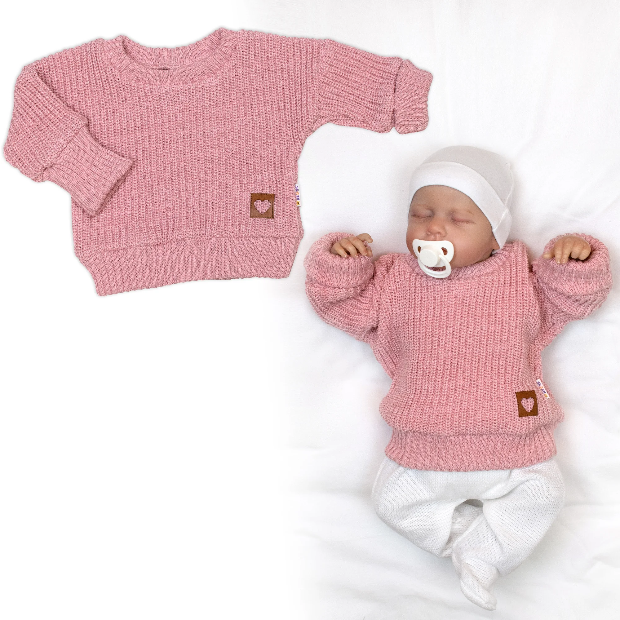 Baby Nellys Rostoucí oversize pletený svetřík pro miminko, starorůžová