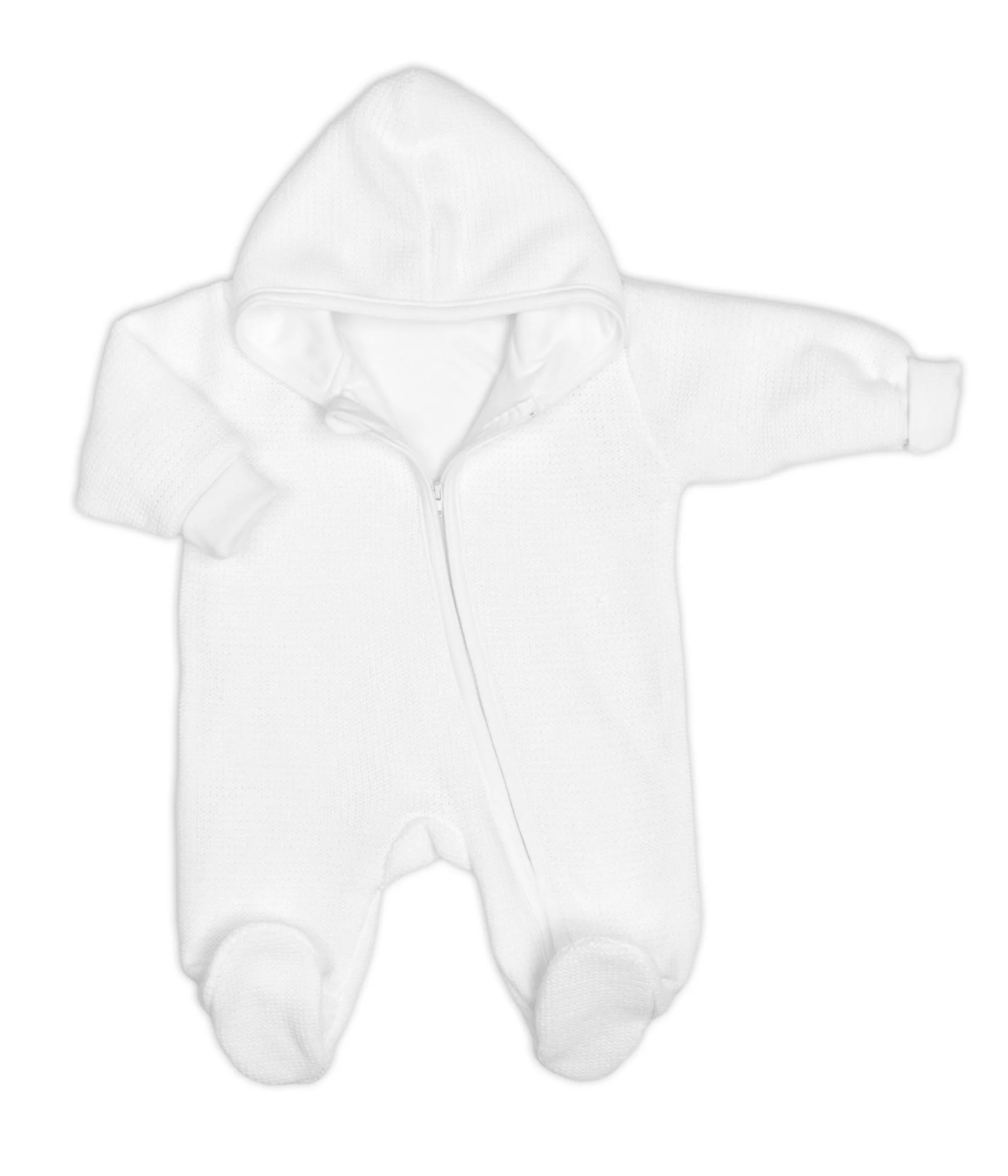 Baby Nellys Pletený overal s kapucí, CUTE - bílý, vel. 62 