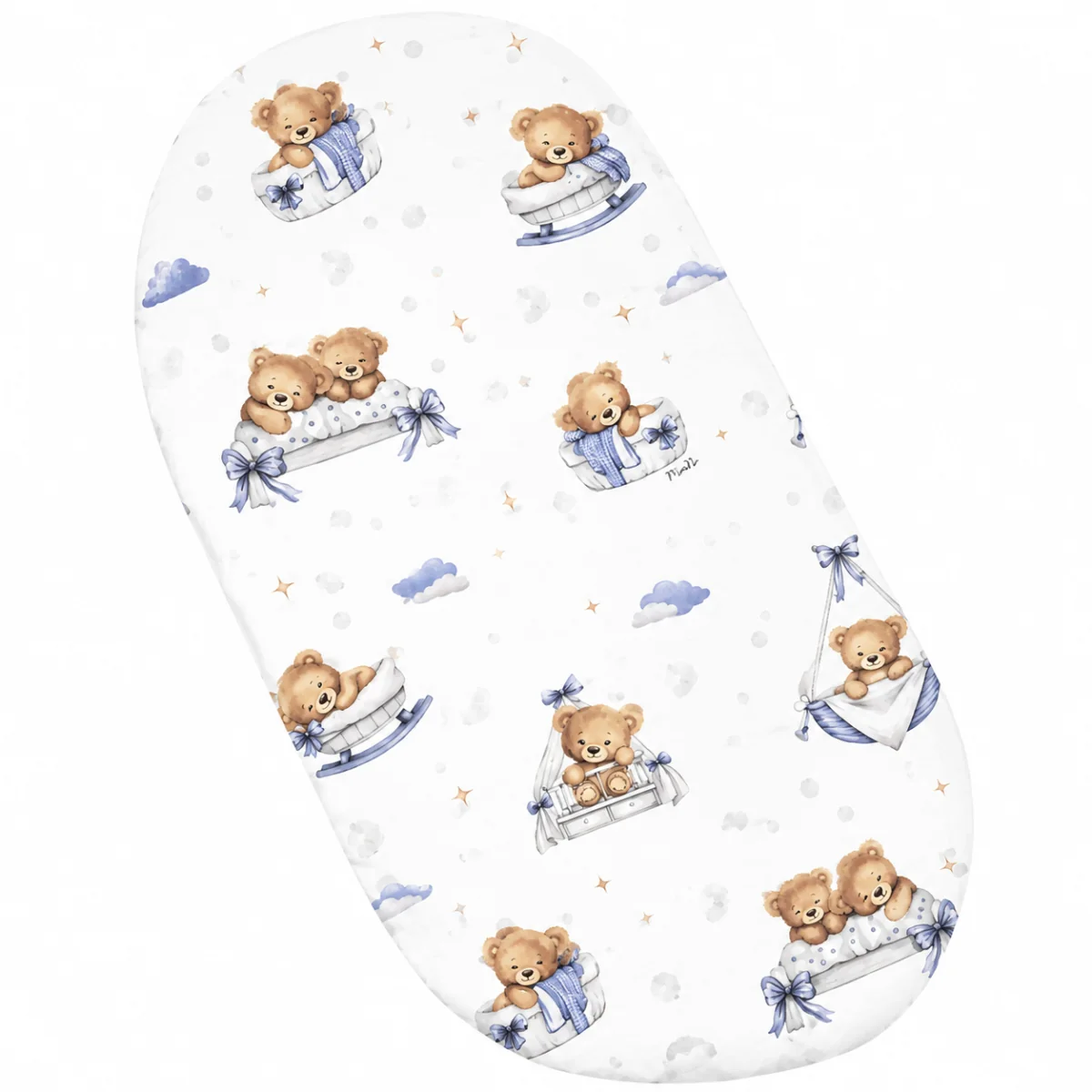 Baby Nellys Prostěradlo do kočárku, koše, bavlna, Medvídci - modří