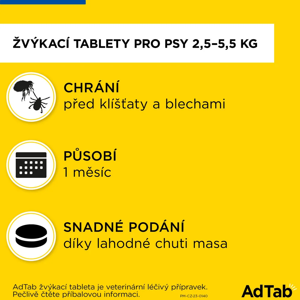 AdTab Žvýkací tablety pro psy >2,5-5,5 kg 112 mg 1 tableta