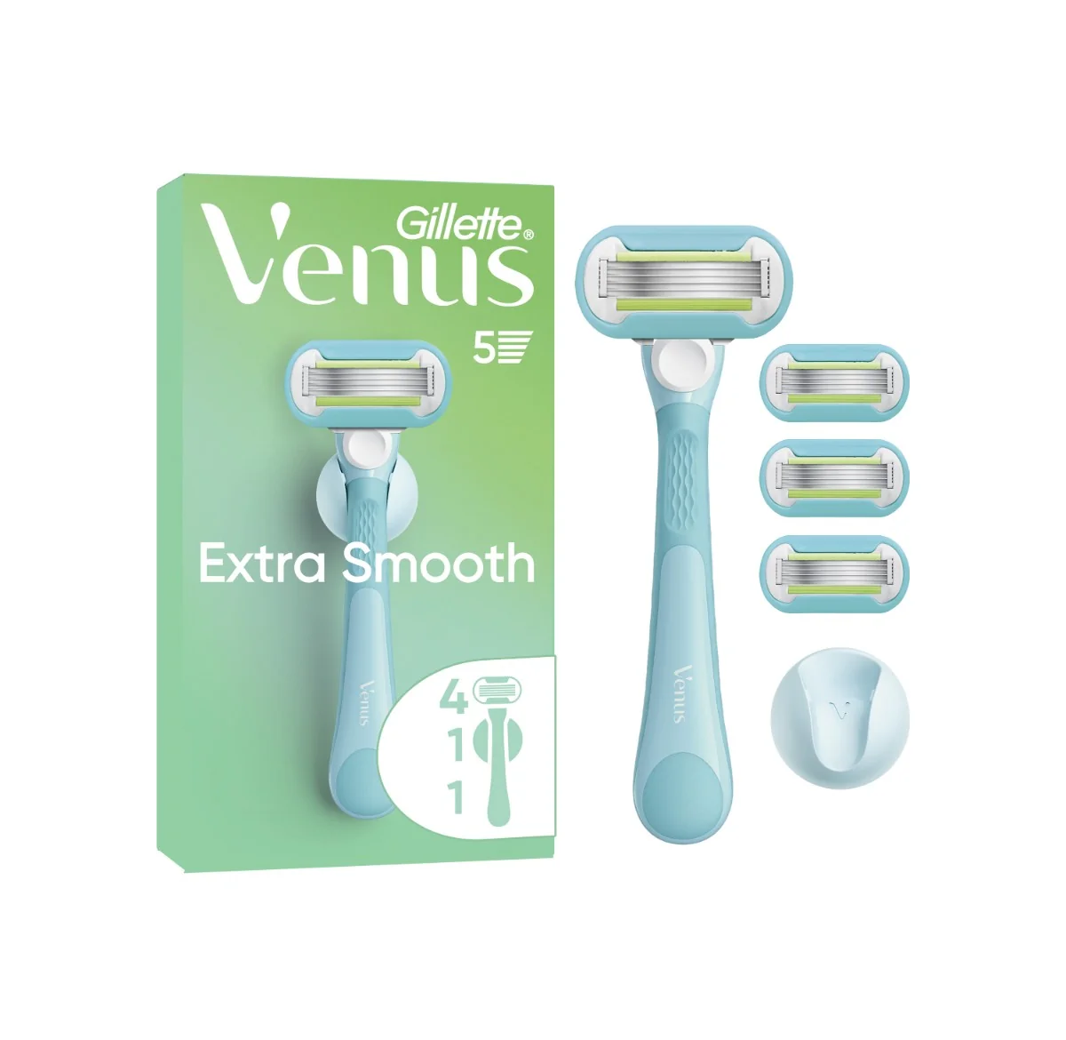 Gillette Venus Extra Smooth holicí strojek + holicí hlavice a nástěnný držáček 4 ks