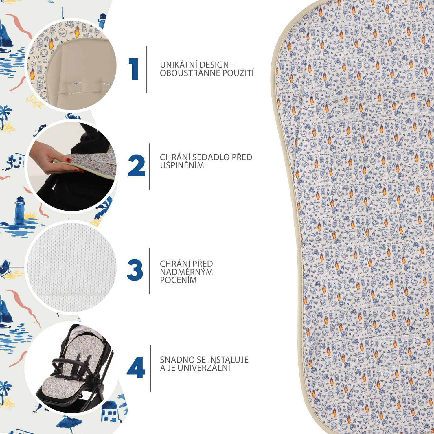Zopa Podložka do kočárku prodyšná Breeze, Emoji Beige 2