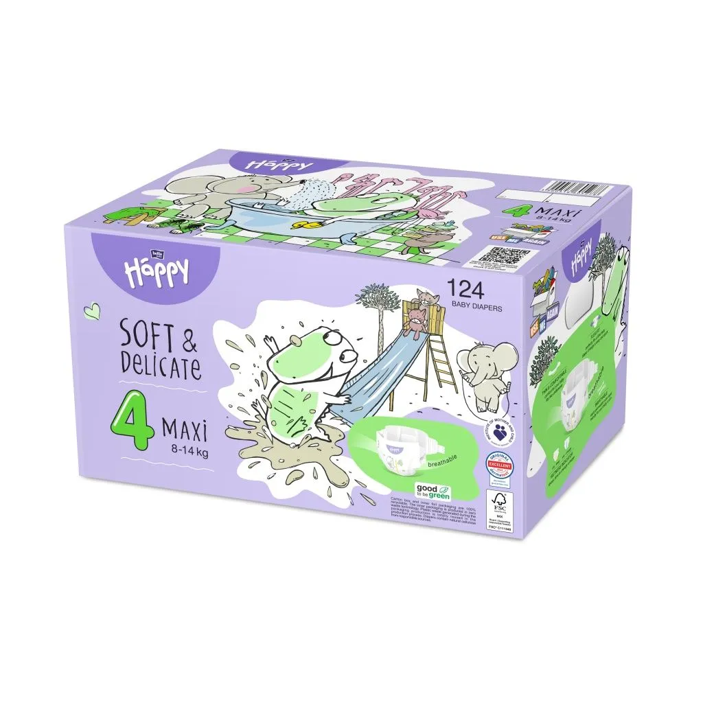 Bella Baby Happy Soft&Delicate 4 Maxi 8-14 kg dětské pleny box 124 ks