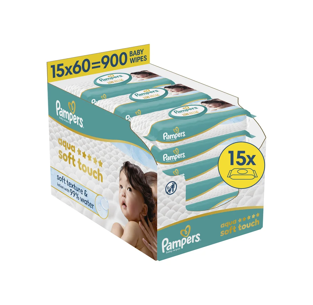 Pampers Aqua Soft Touch dětské čisticí ubrousky 15x60 ks