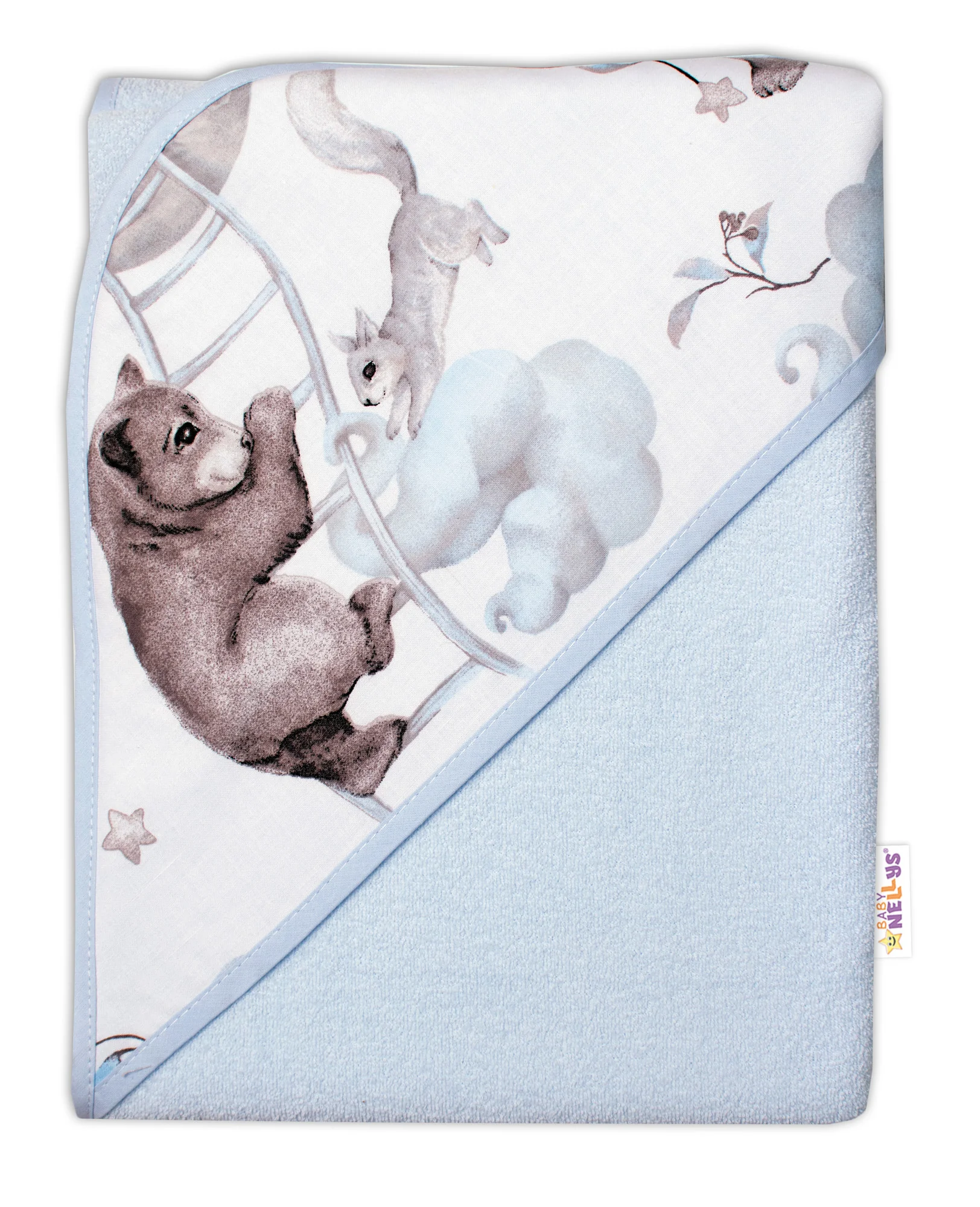 Baby Nellys 6-ti dílná výhod. sada s dárkem pro miminko , 135x100 Zvířátka na mráčku, modrá