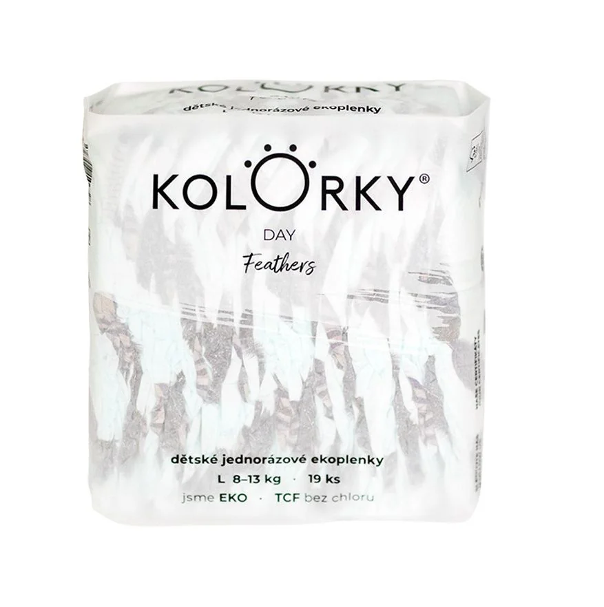 KOLORKY DAY Jednorázové eko plenky vel. L 8-13 kg 19 ks peří