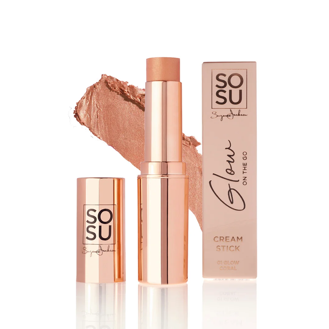 SOSU Cosmetics Glow On The Go tvářenka v tyčince se třpytkami Coral 7 g