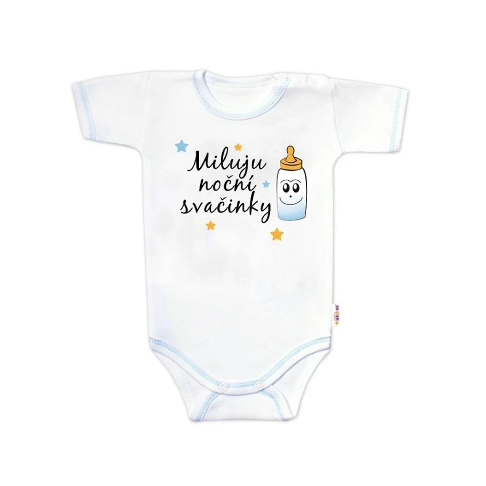 Baby Nellys Body krátký rukáv s vtipným textem , Miluju noční svačinky, vel. 62, kluk