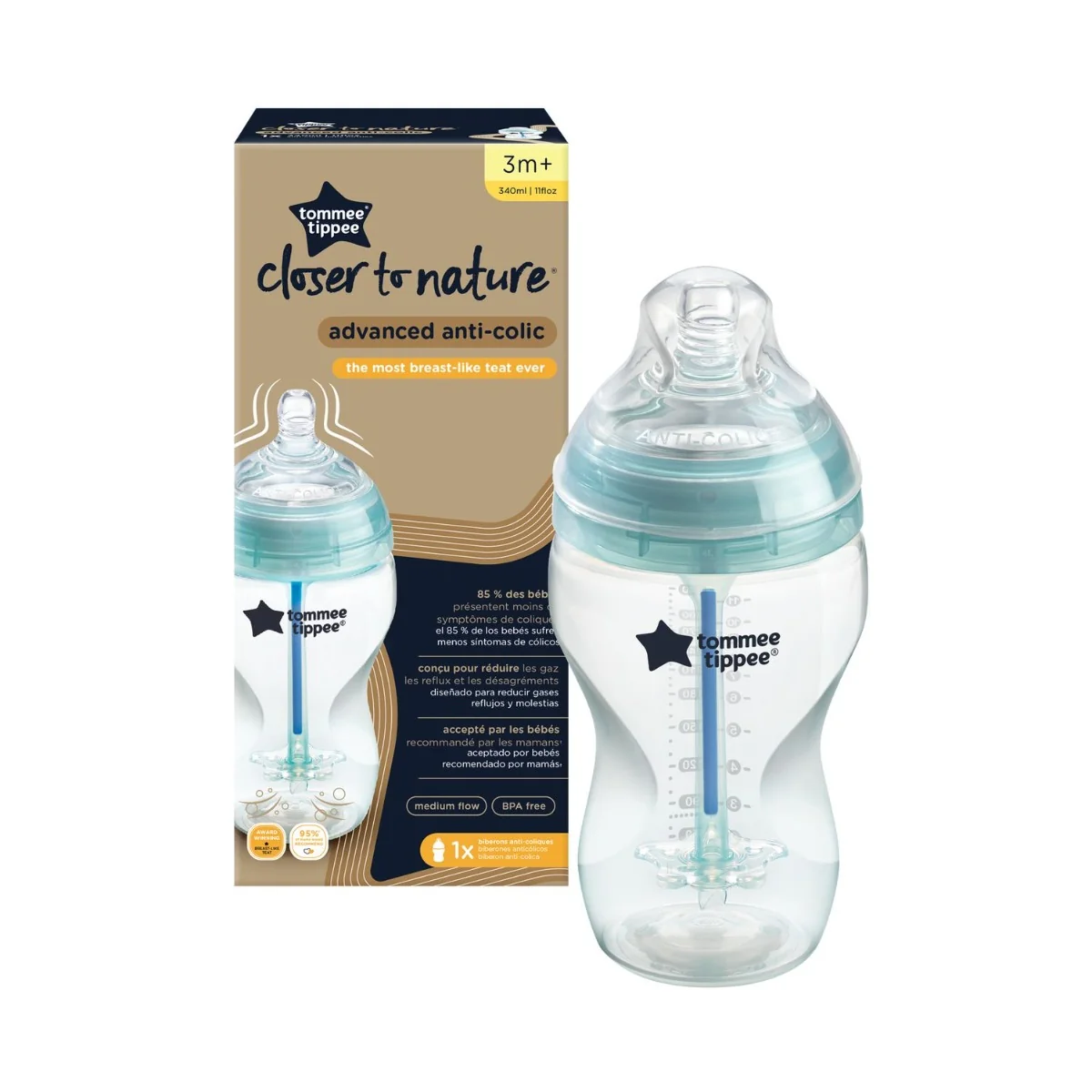 Tommee Tippee Kojenecká lahev ADVANCED ANTI-COLIC Střední průtok 3m+ 340 ml 1 ks
