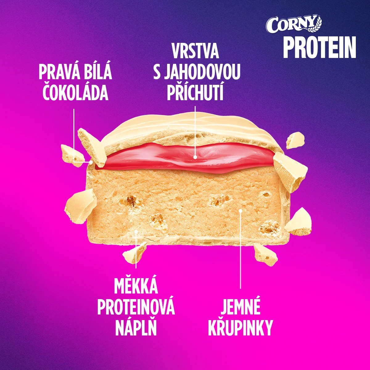 Corny Protein SOFT bílá čokoláda-jahoda 45 g