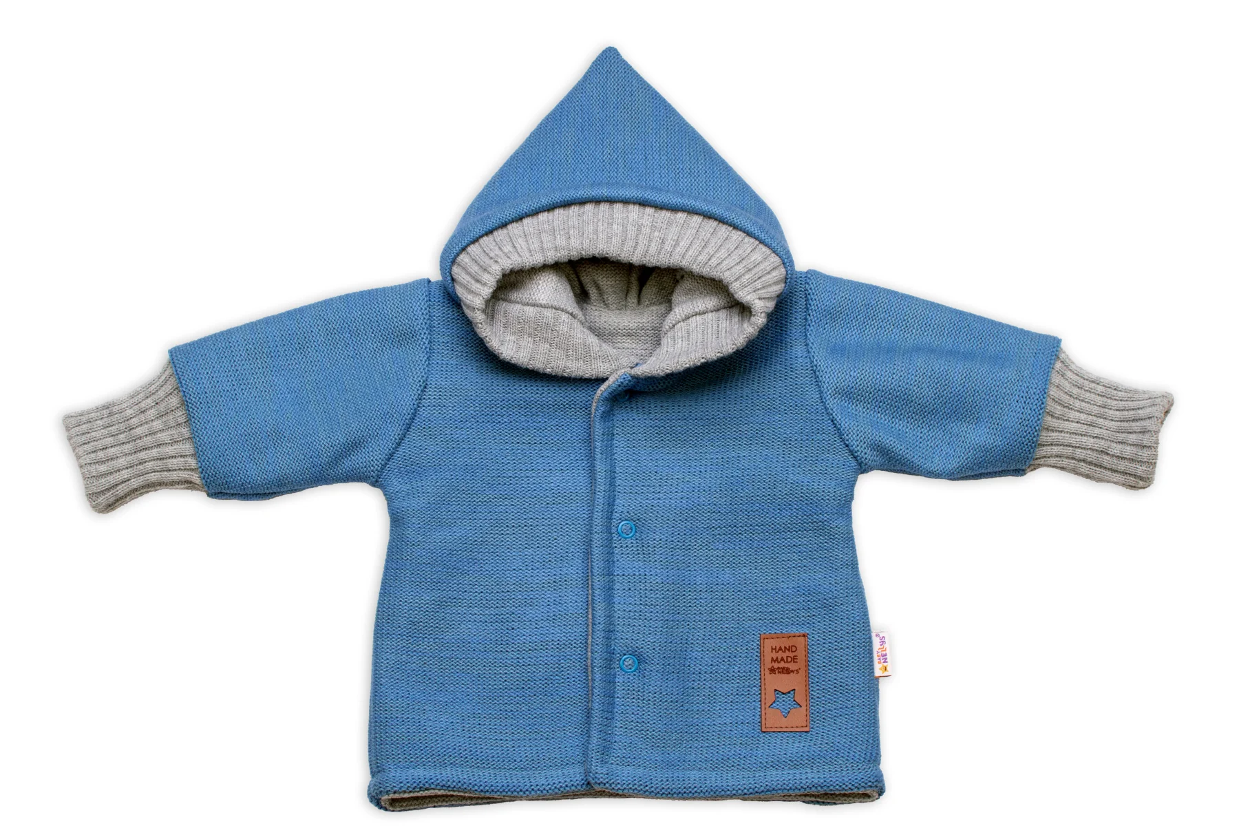 Baby Nellys Rostoucí oboustranný svetřík s kapucí Hand Made, modrá-šedá, vel. 68/74