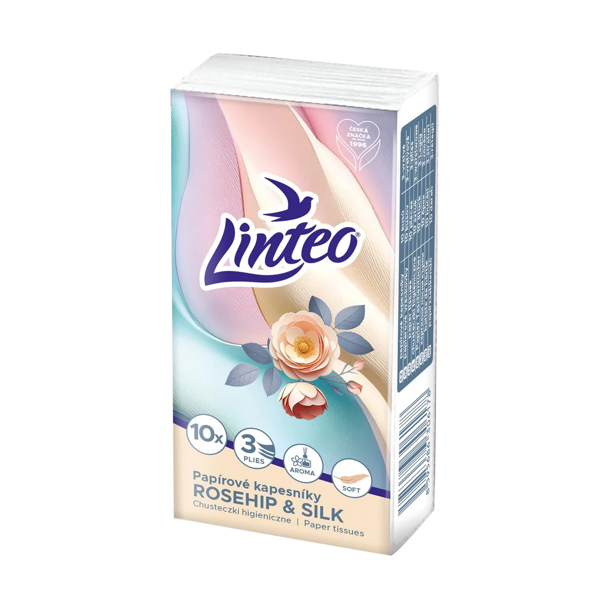 Linteo Rosehip&Silk Papírové kapesníky 3vrstvé 10x10 ks