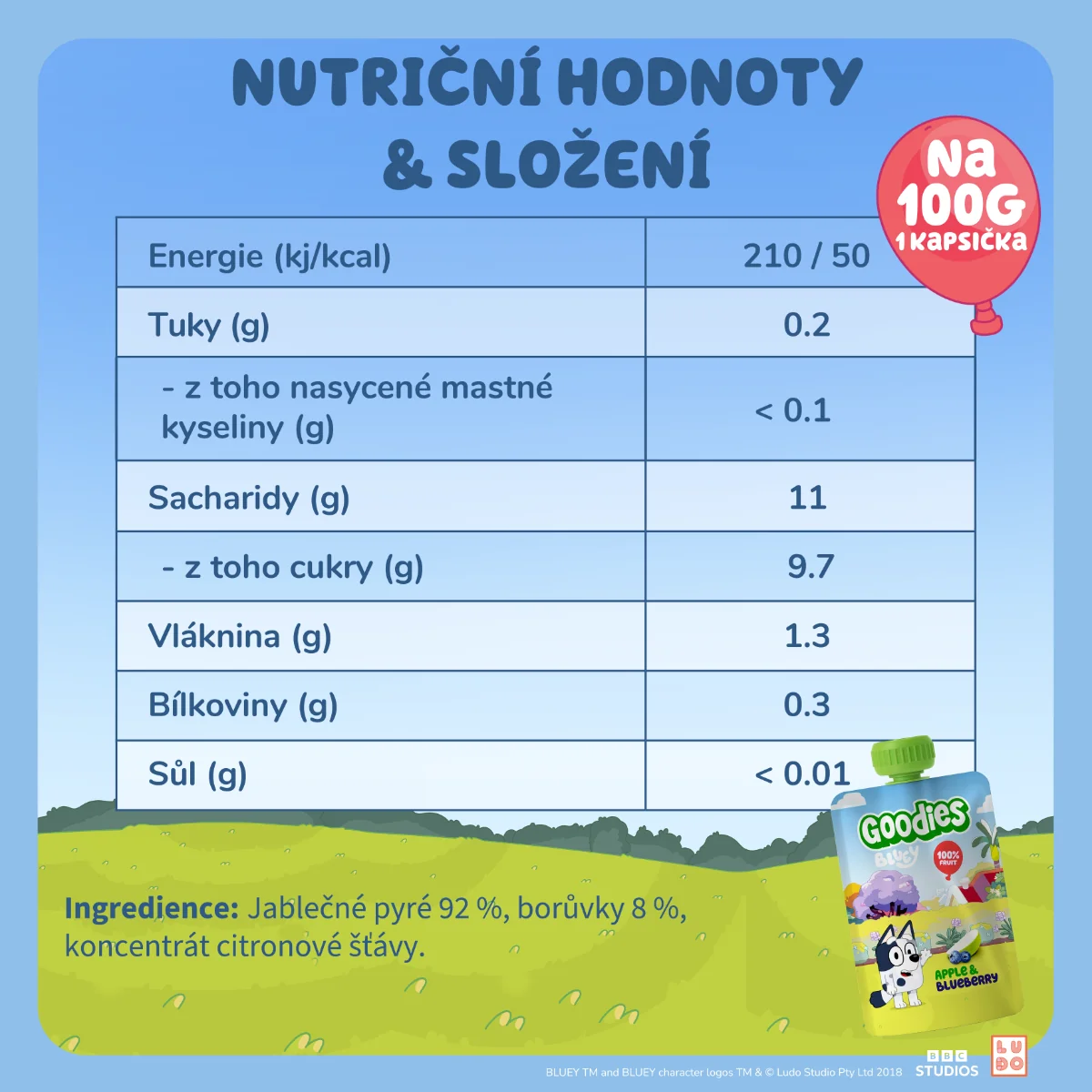 Goodies Bluey Jablko a borůvka 100g kapsička 100 g