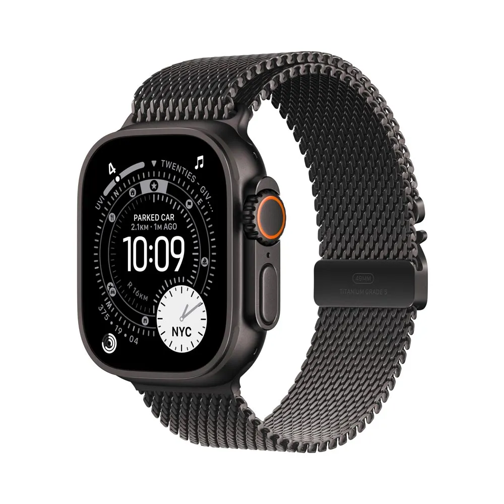 Apple Watch Ultra3 49 mm milánský řemínek černý M chytré hodinky
