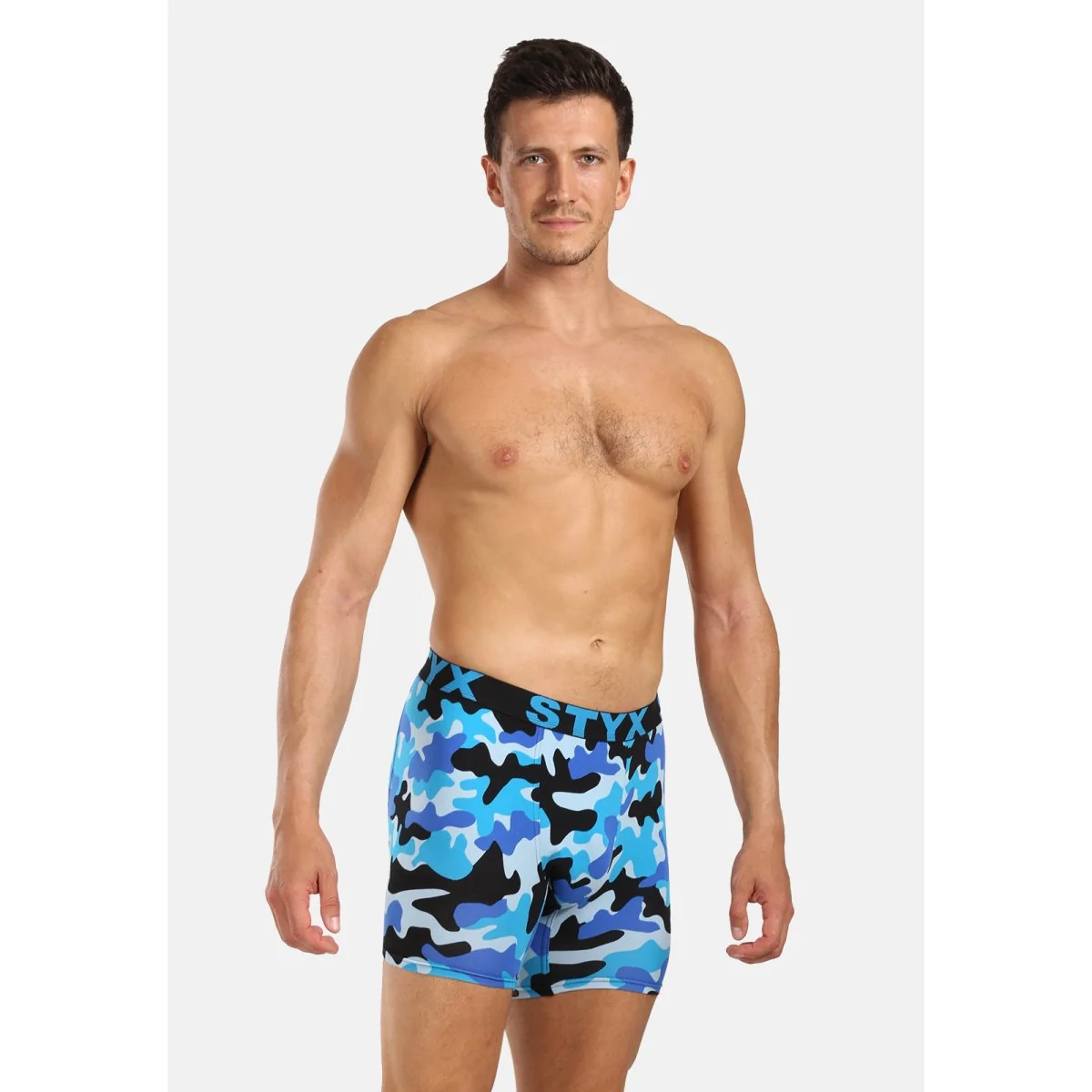 Styx Pánské boxerky long art sportovní guma maskáč modrý (UN1850) XL