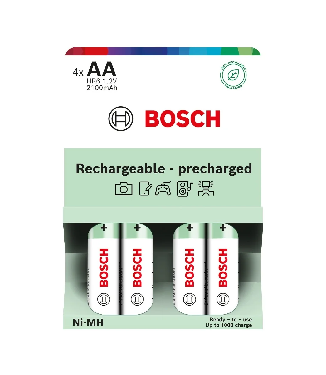 Bosch Rechargeable NiMh AA HR6 2100 mAh Precharged baterie 4 ks