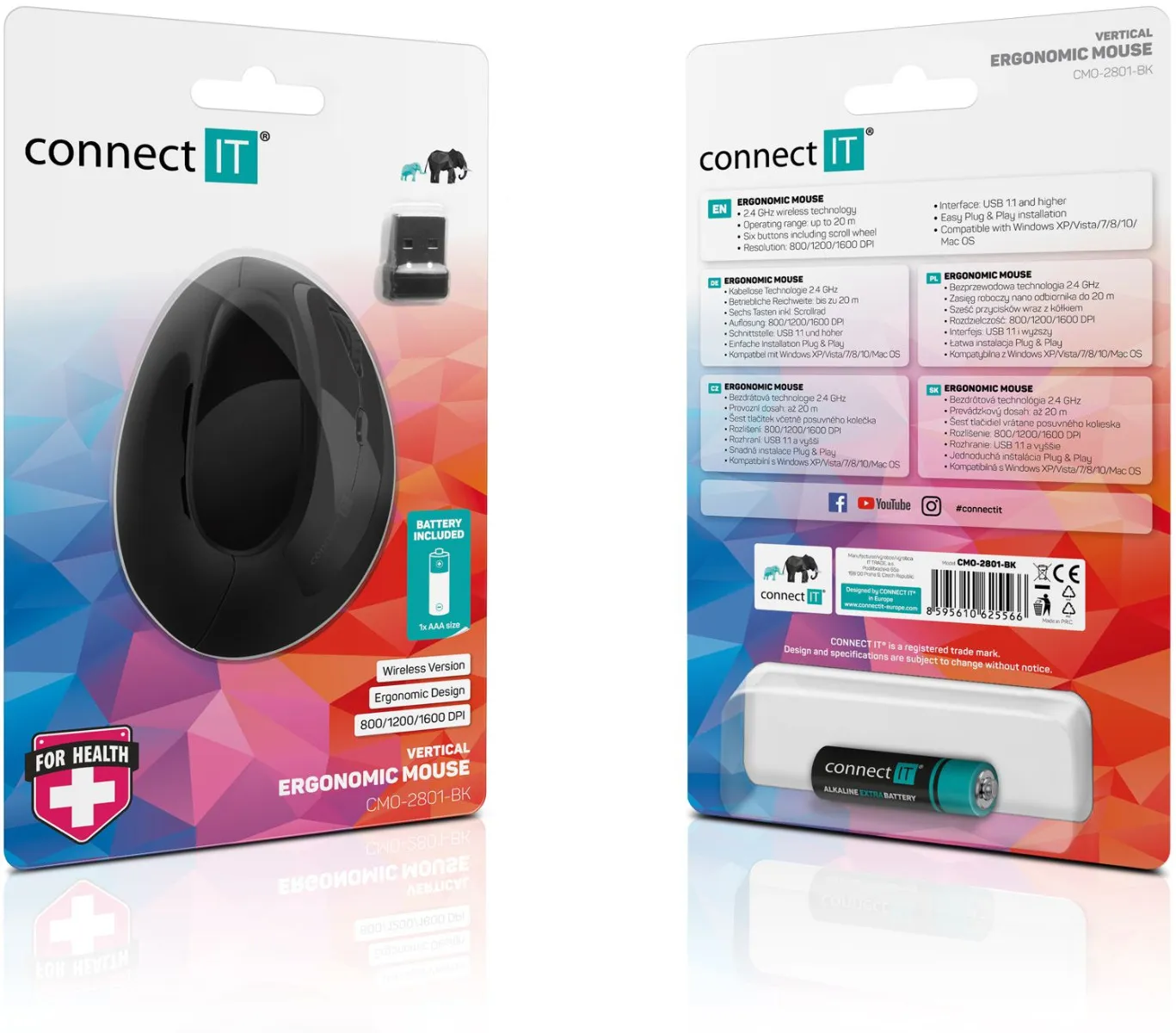 Connect IT CMO-2801-BK ergonomická vertikální myš černá