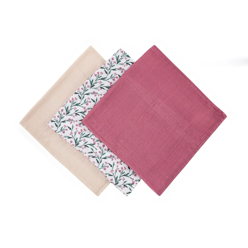 Petite&Mars Sada plen bambusová mušelínová Moussy 68 x 68 cm 3 ks Pink Meadow