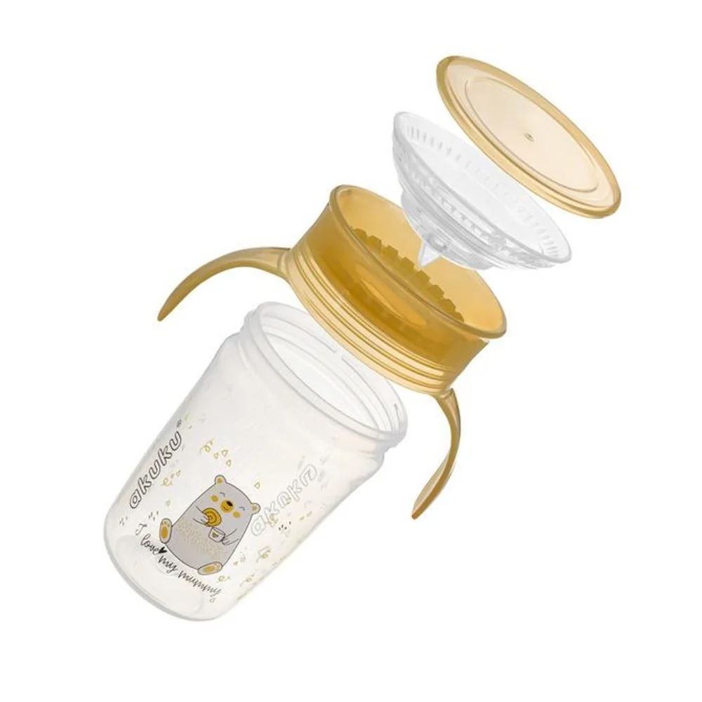 Akuku Nevylévající hrneček s úchyty, I love mum Mummy 240 ml, transparentní/žlutý