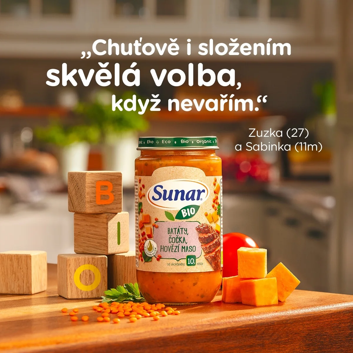 Sunar BIO příkrm Batáty, červená čočka a hovězí maso 10m+ 235 g