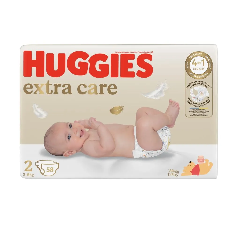 Huggies Extra Care 2 3-6 kg dětské pleny 58 ks